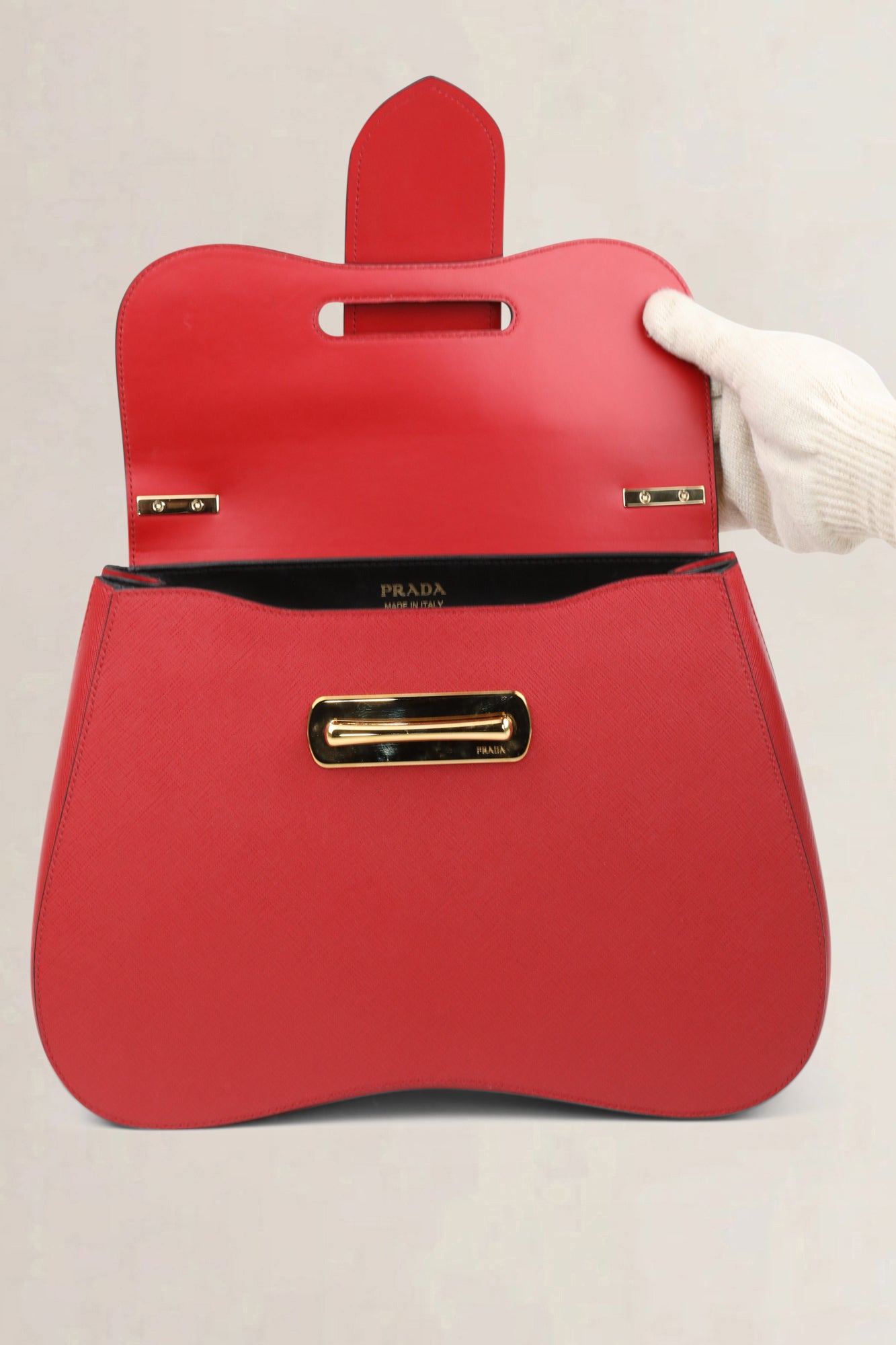 Prada Red Saffiano Lux Saffiano Leather Sidonie Top Handle Bag