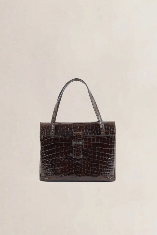 Brown Croco Top Handle Bag