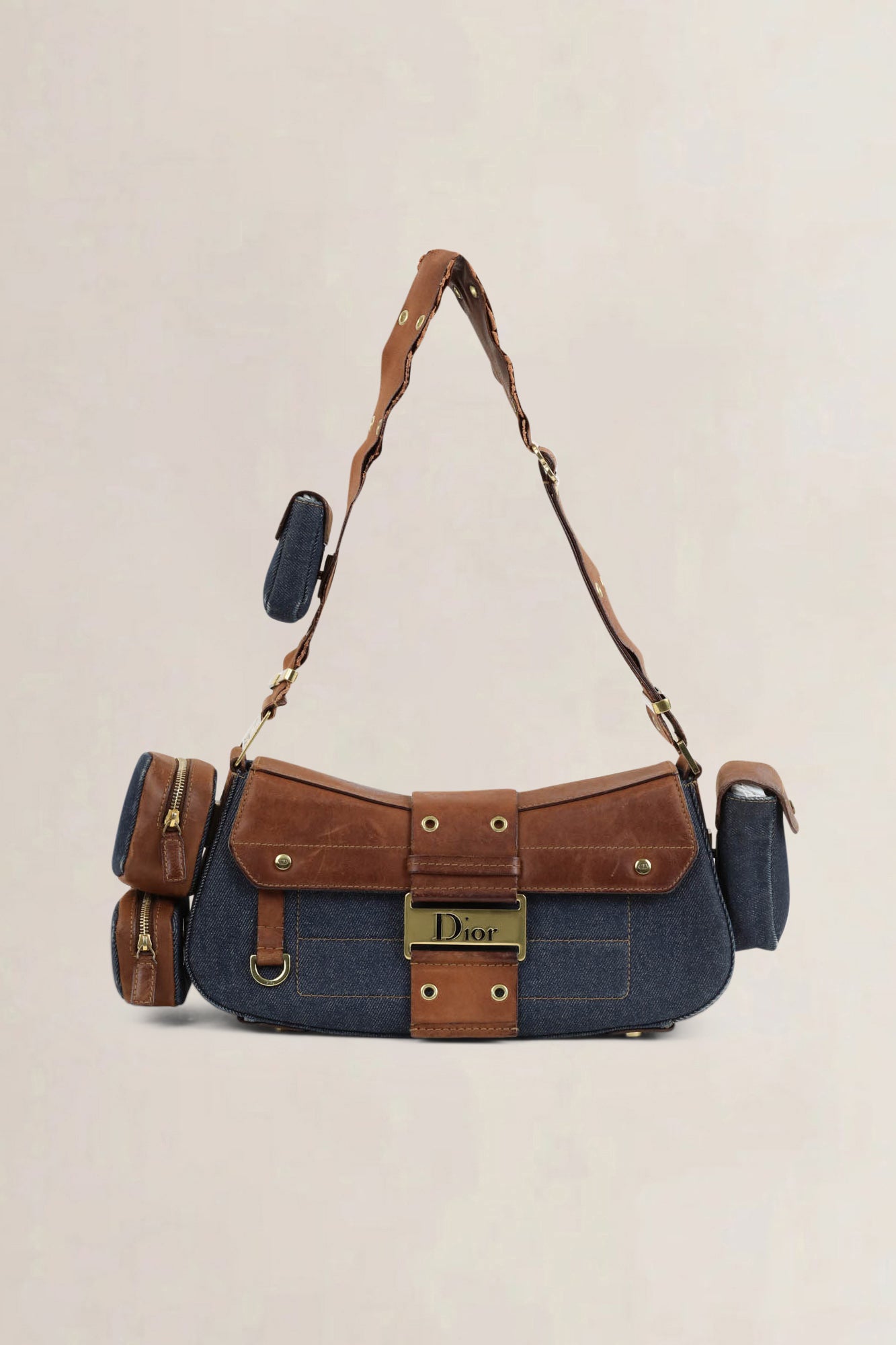 Christian Dior Blue/Brown Denim Street Chic Colombus Shoulder Bag