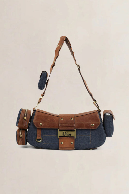 Christian Dior Blue/Brown Denim Street Chic Colombus Shoulder Bag