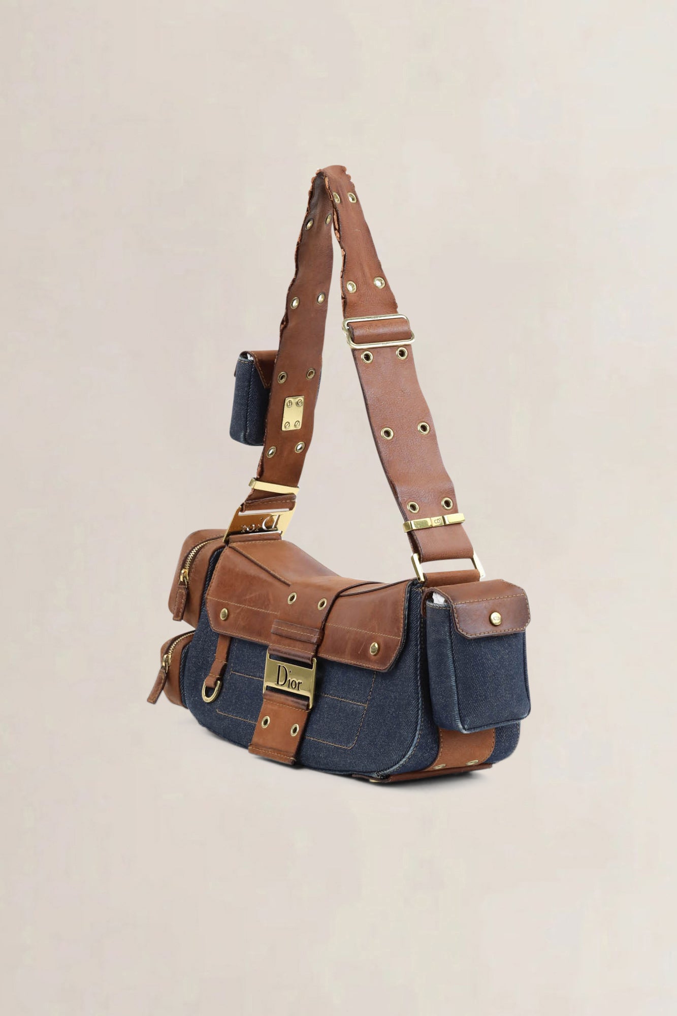 Christian Dior Blue/Brown Denim Street Chic Colombus Shoulder Bag