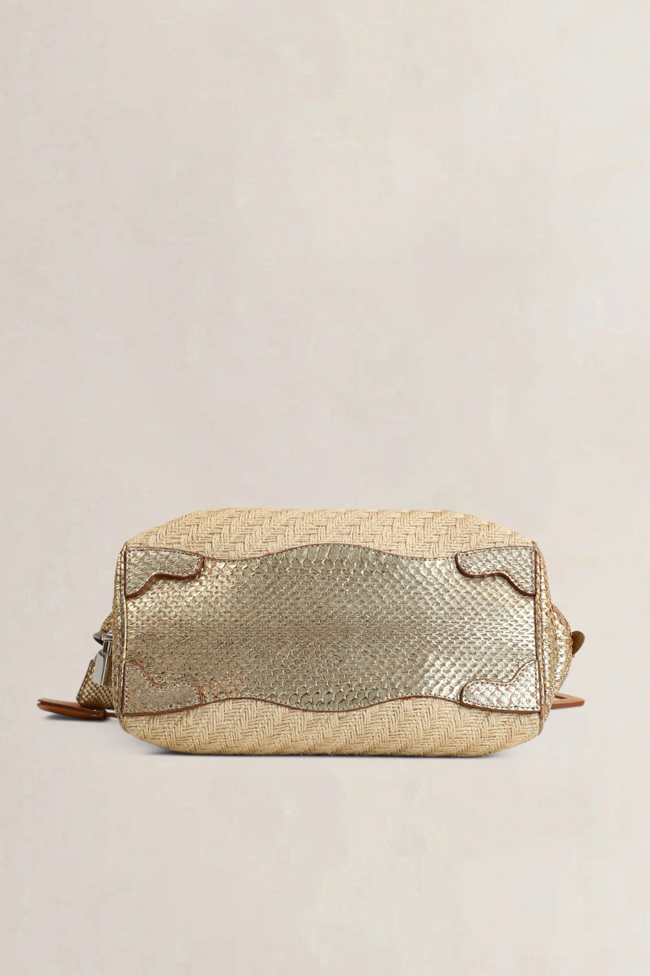 Prada Beige Raffia Pitone-Trim Shoulder Bag