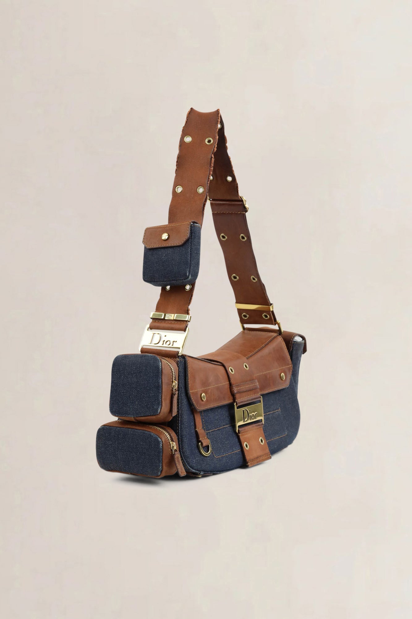 Christian Dior Blue/Brown Denim Street Chic Colombus Shoulder Bag