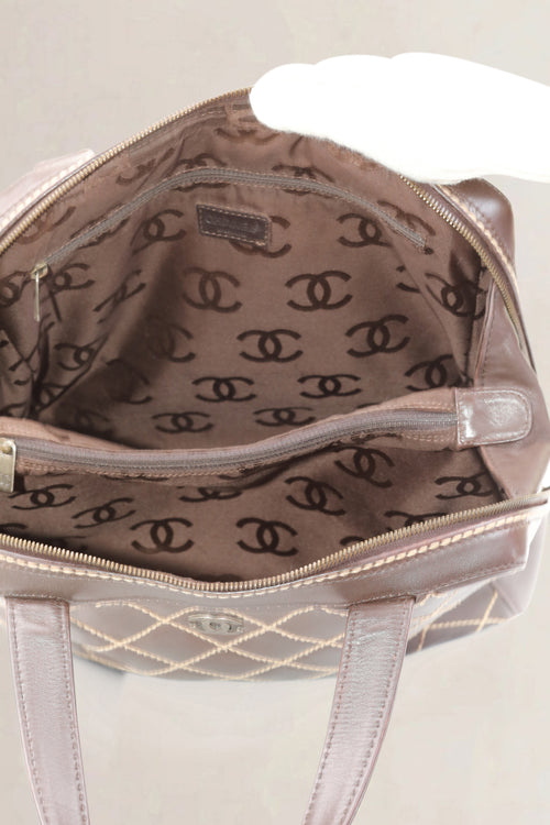 Chanel Brown Leather CC Wild Stitch Lamsbkin Top Handle Bag