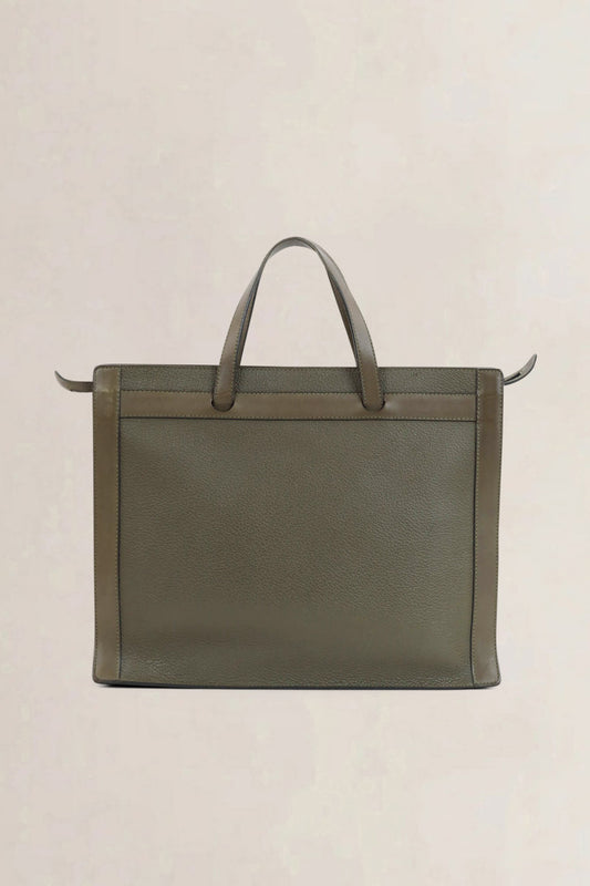 Deux De Delvaux Green Leather Top Handle Bag