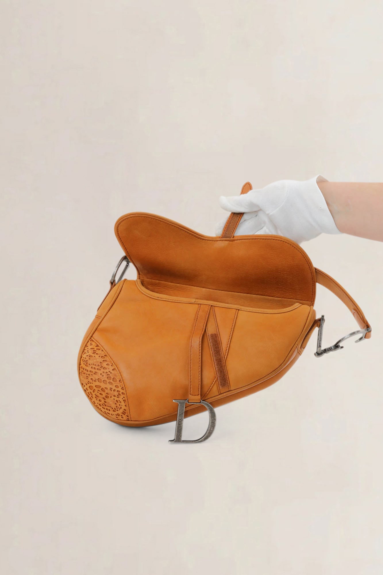 Christian Dior Brown Laser Cut Saddle Bag