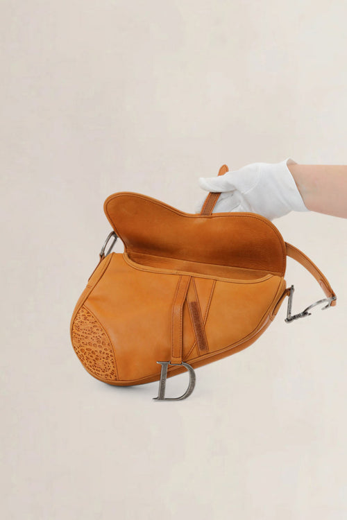Christian Dior Brown Laser Cut Saddle Bag