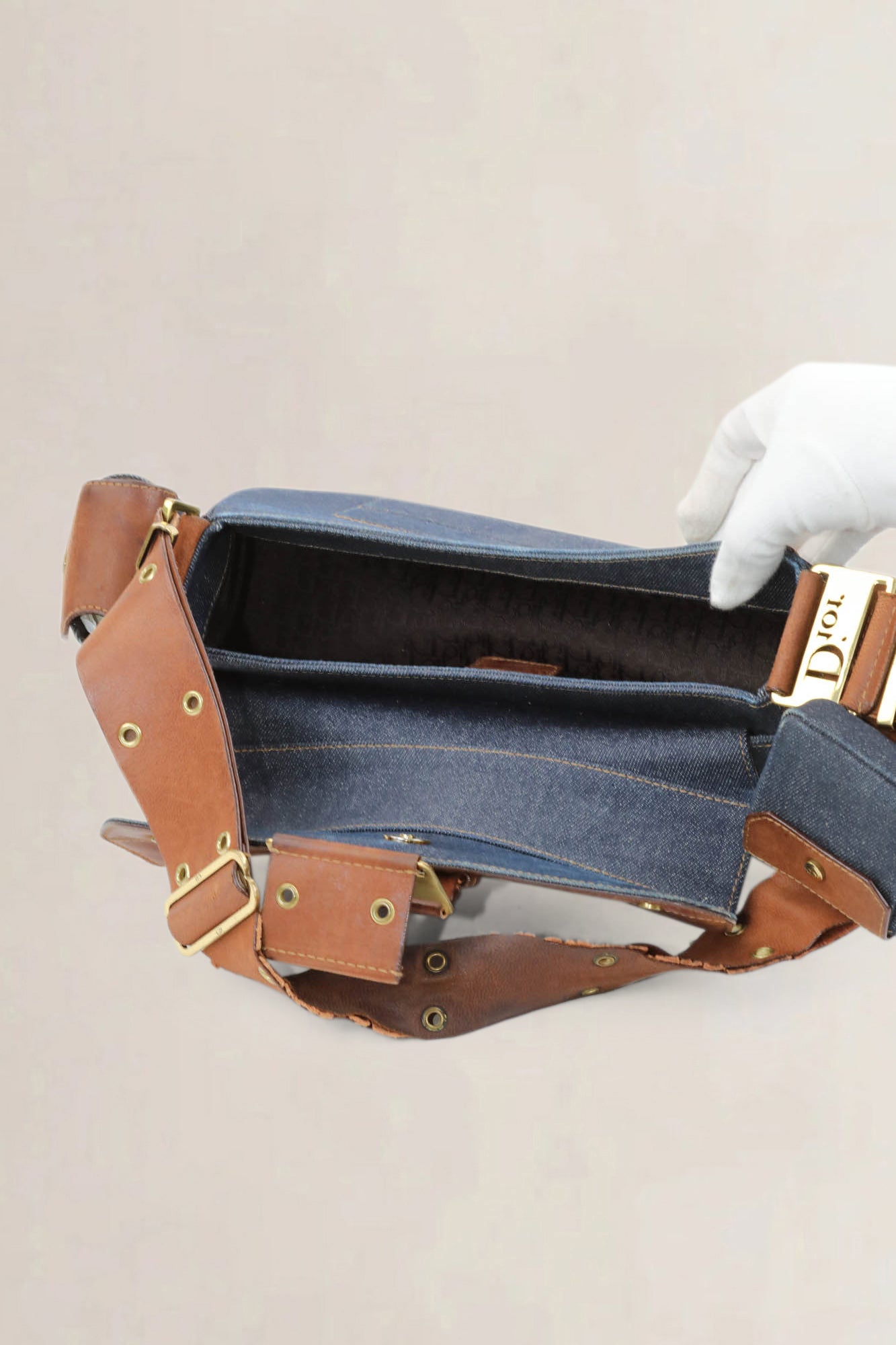 Christian Dior Blue/Brown Denim Street Chic Colombus Shoulder Bag