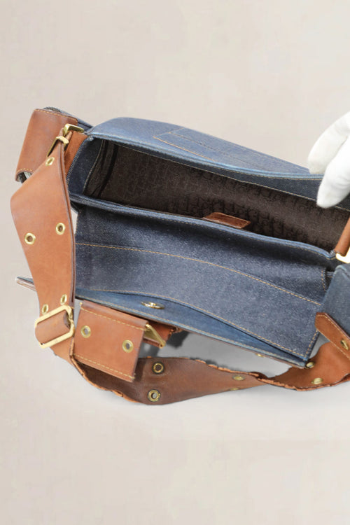 Christian Dior Blue/Brown Denim Street Chic Colombus Shoulder Bag