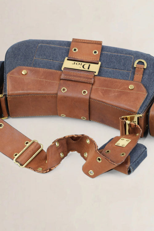 Christian Dior Blue/Brown Denim Street Chic Colombus Shoulder Bag