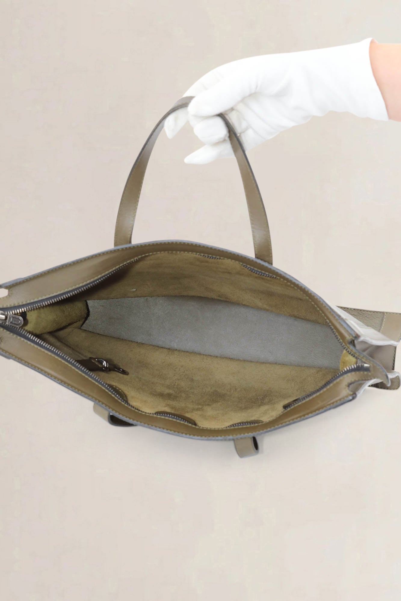 Deux De Delvaux Green Leather Top Handle Bag