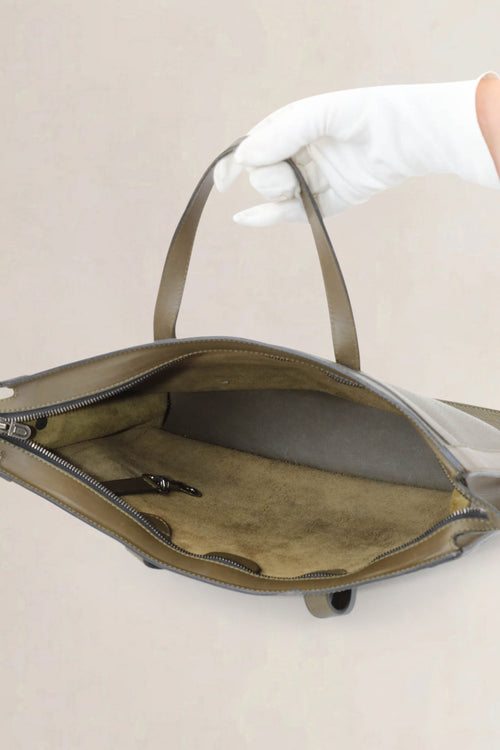 Deux De Delvaux Green Leather Top Handle Bag
