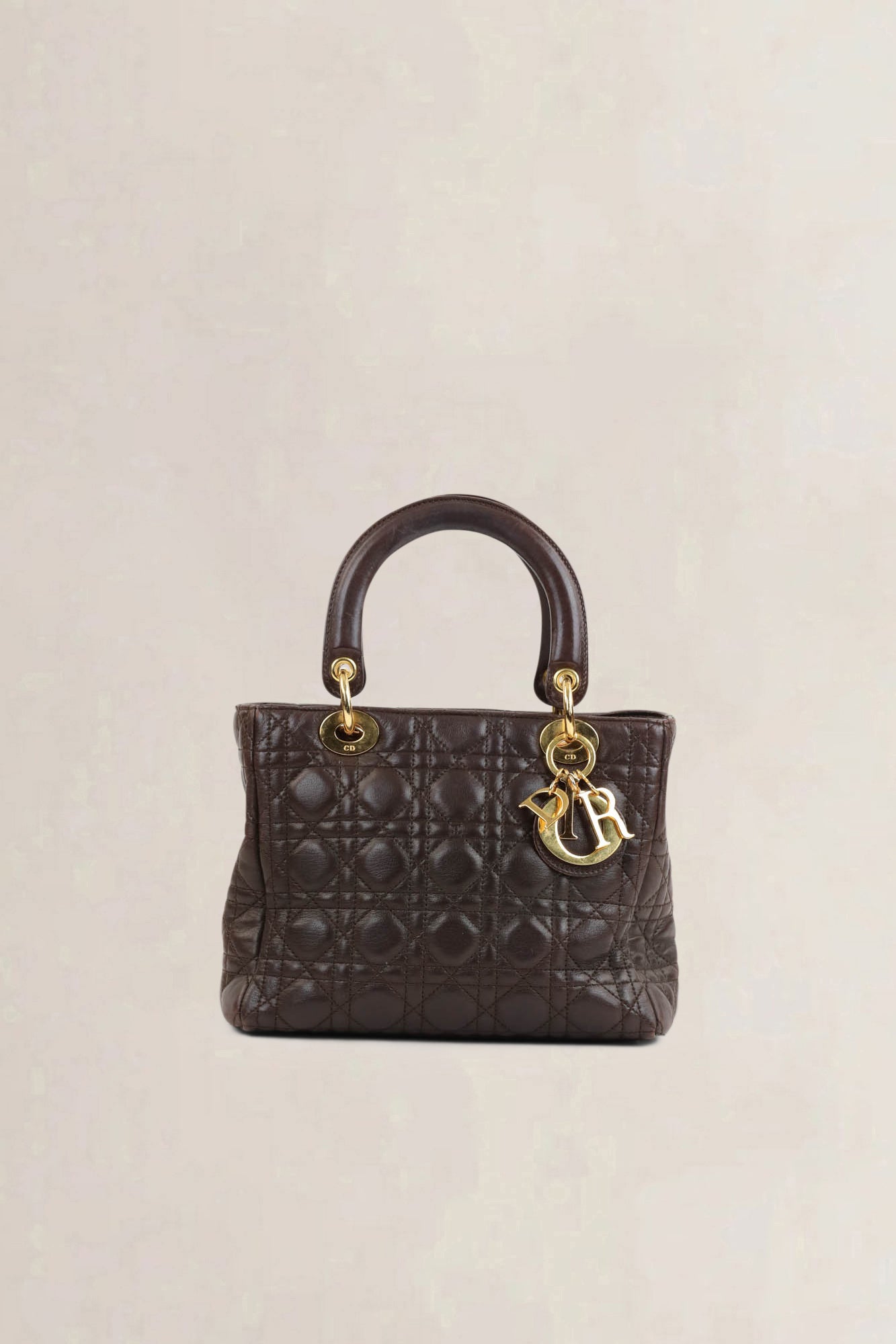 Christian Dior Brown Lady Dior Top Handle Bag