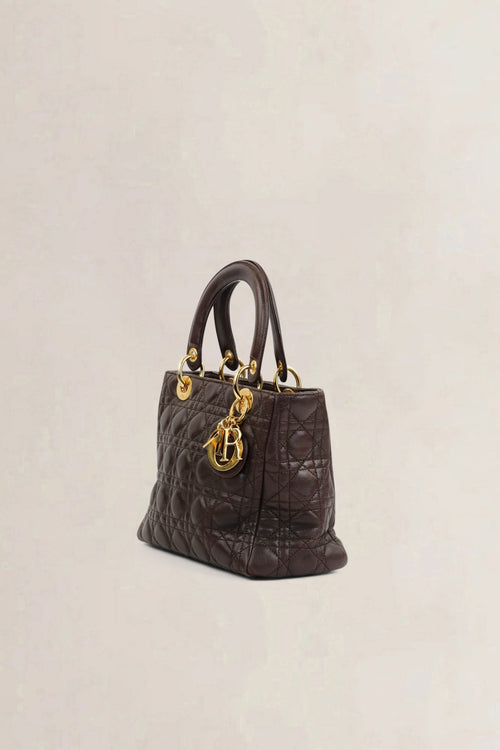 Christian Dior Brown Lady Dior Top Handle Bag