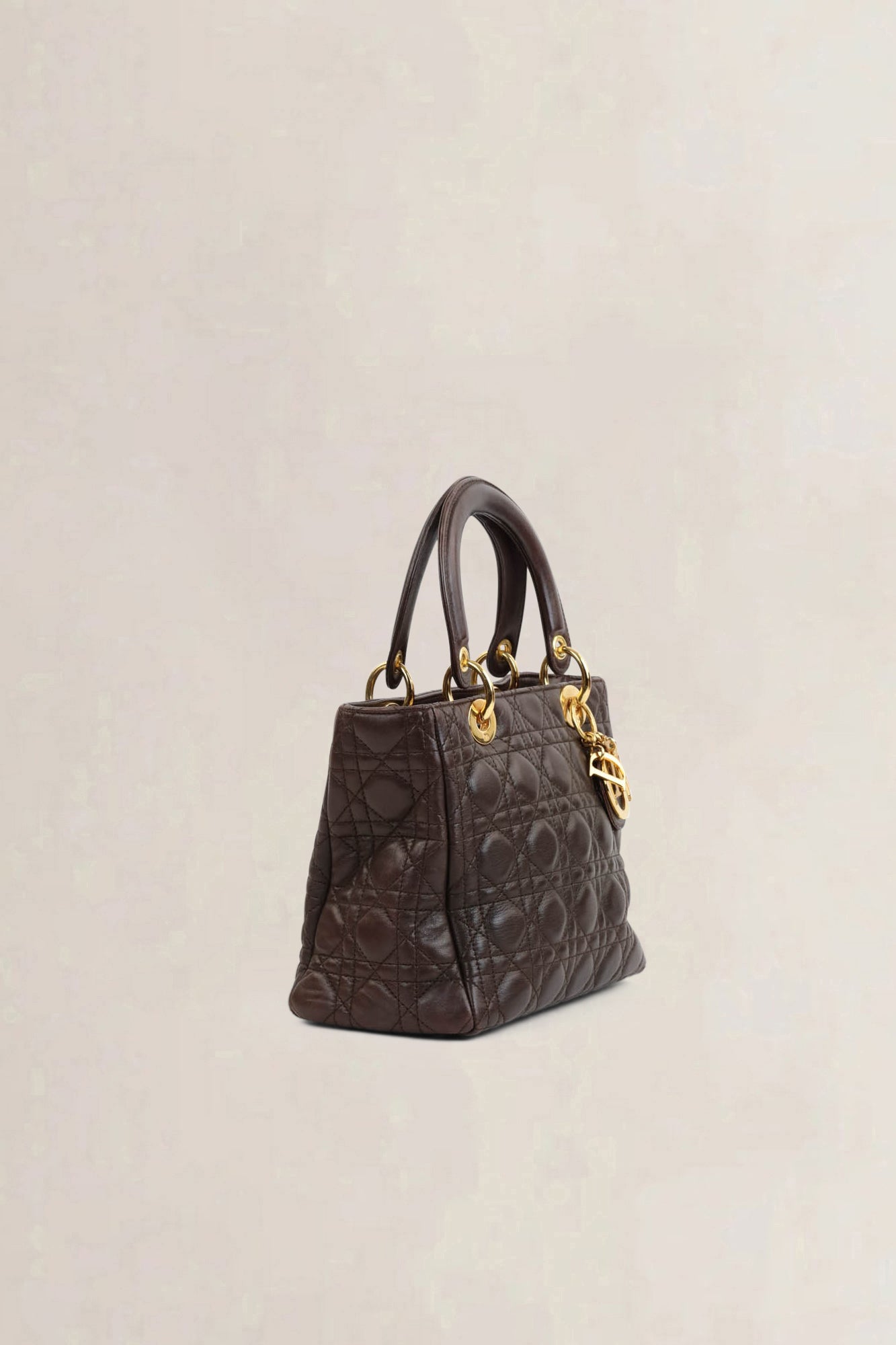 Christian Dior Brown Lady Dior Top Handle Bag