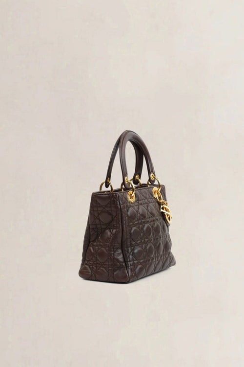 Christian Dior Brown Lady Dior Top Handle Bag