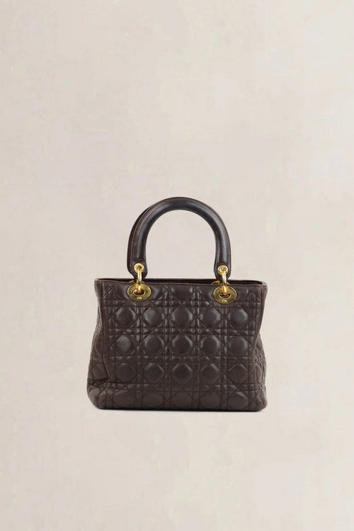 Christian Dior Brown Lady Dior Top Handle Bag