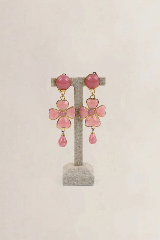 Pink Poured Glass Clip-On Earrings