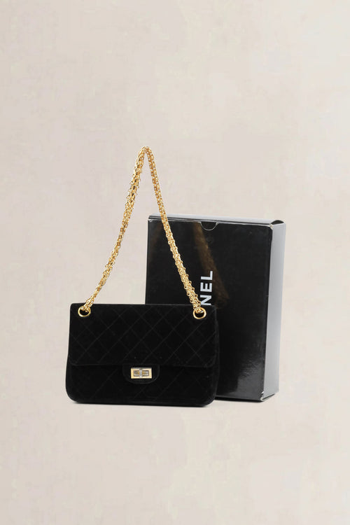 Chanel Vintage Black 2.55 Velvet Crossbody Bag