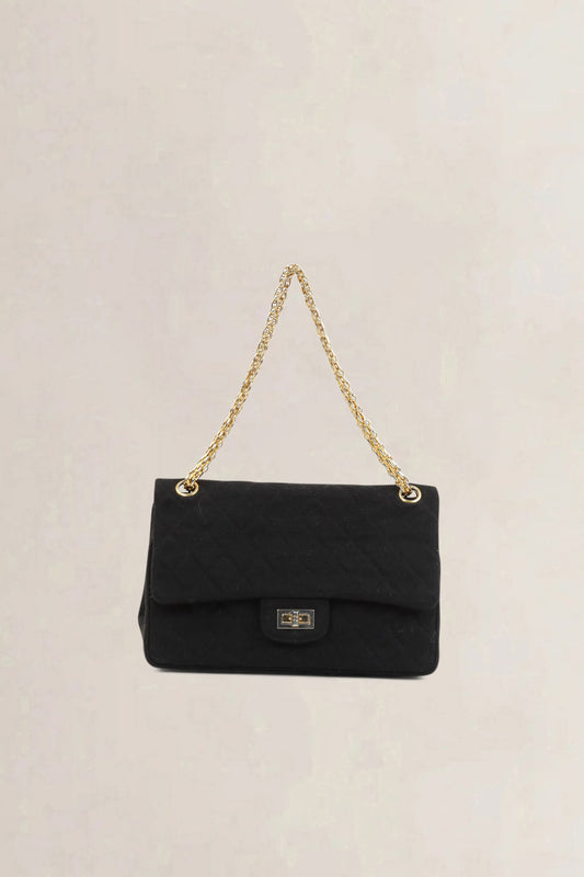 Chanel Vintage Black Cloth Shoulder Bag