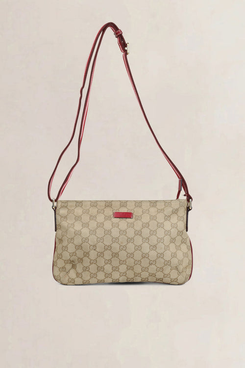 Gucci Brown Monogram Web Flat Messenger Crossbody Bag