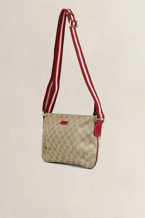 Gucci Brown Monogram Web Flat Messenger Crossbody Bag