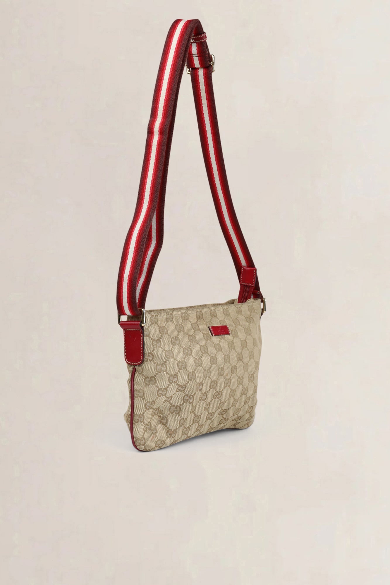 Gucci Brown Monogram Web Flat Messenger Crossbody Bag