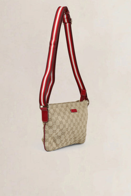 Gucci Brown Monogram Web Flat Messenger Crossbody Bag