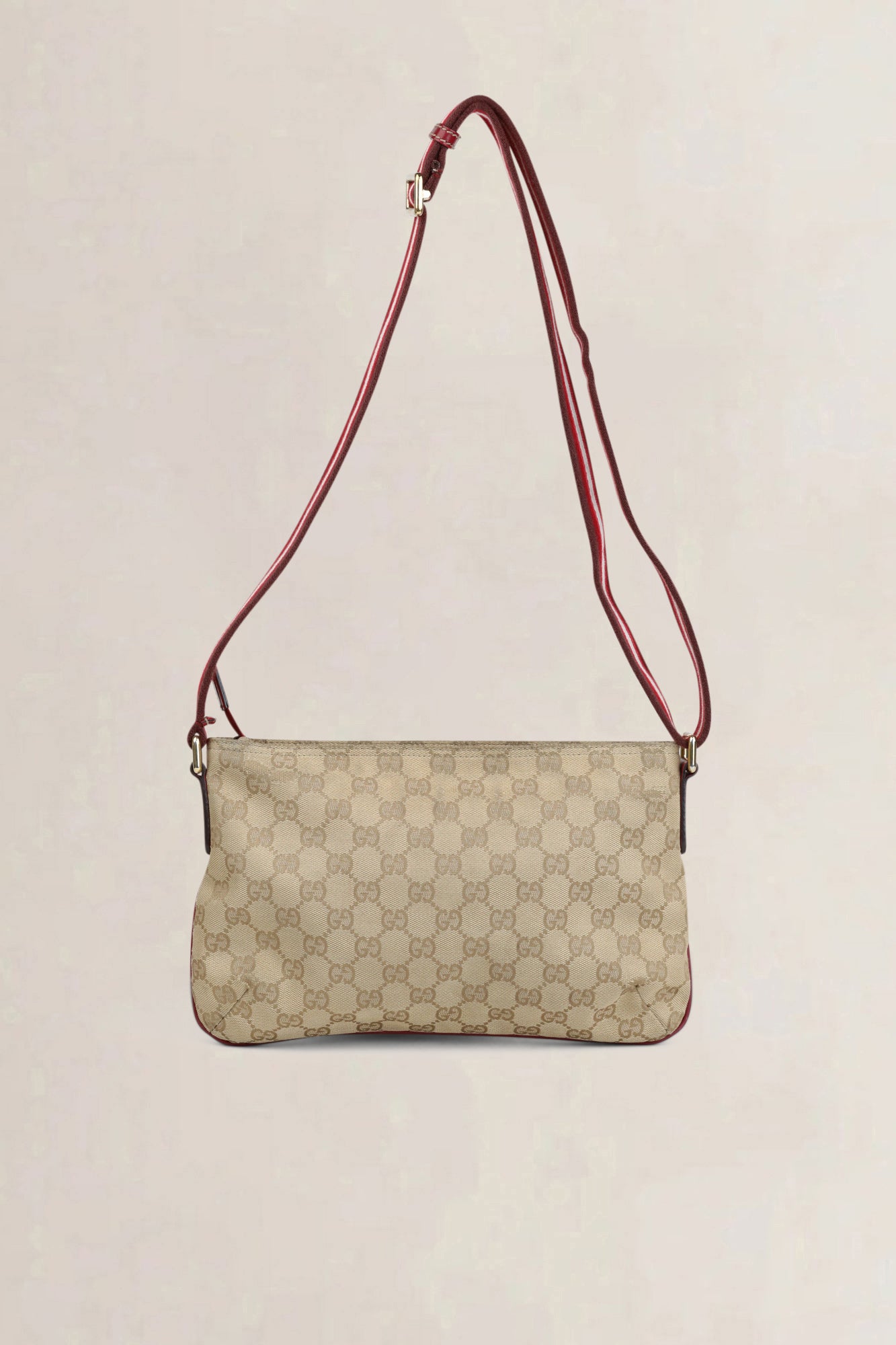 Gucci Brown Monogram Web Flat Messenger Crossbody Bag