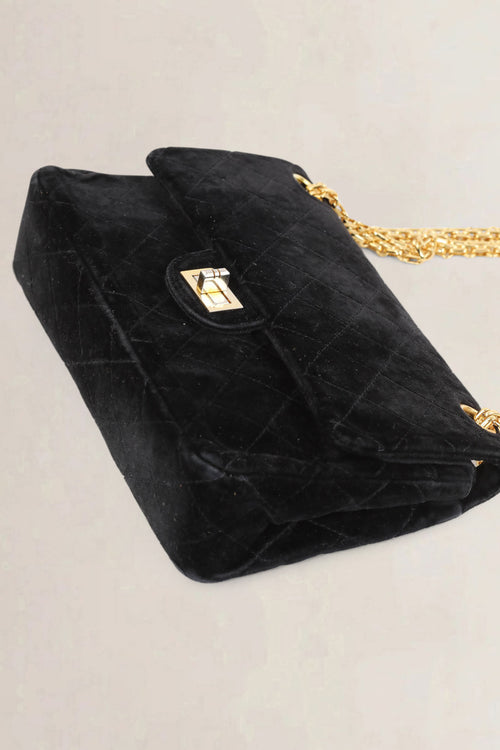 Chanel Vintage Black 2.55 Velvet Crossbody Bag