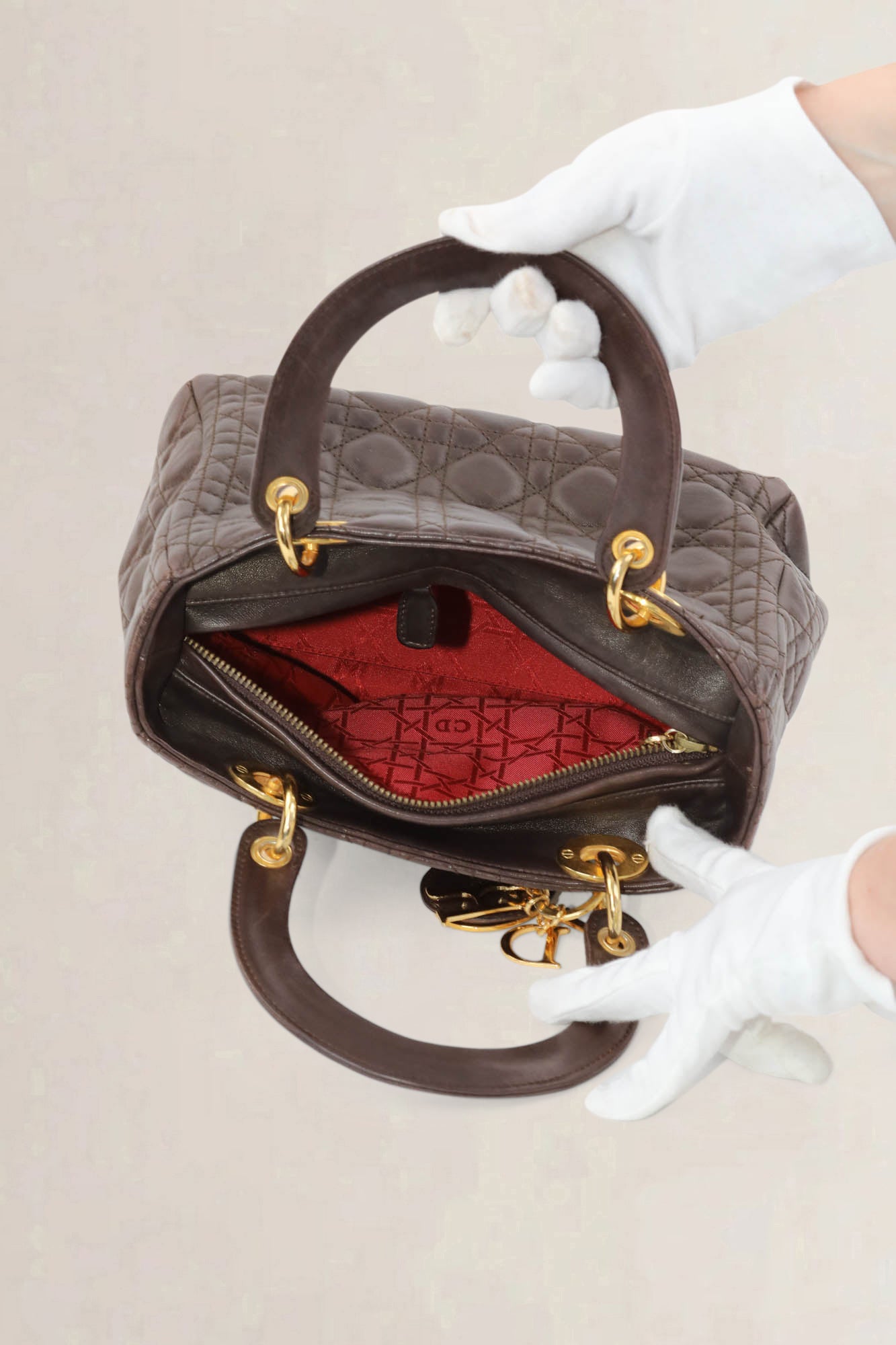 Christian Dior Brown Lady Dior Top Handle Bag