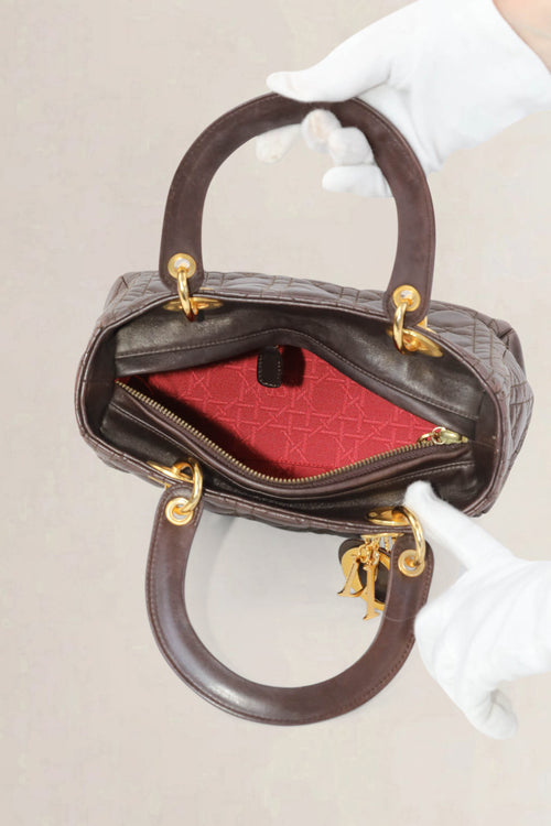 Christian Dior Brown Lady Dior Top Handle Bag