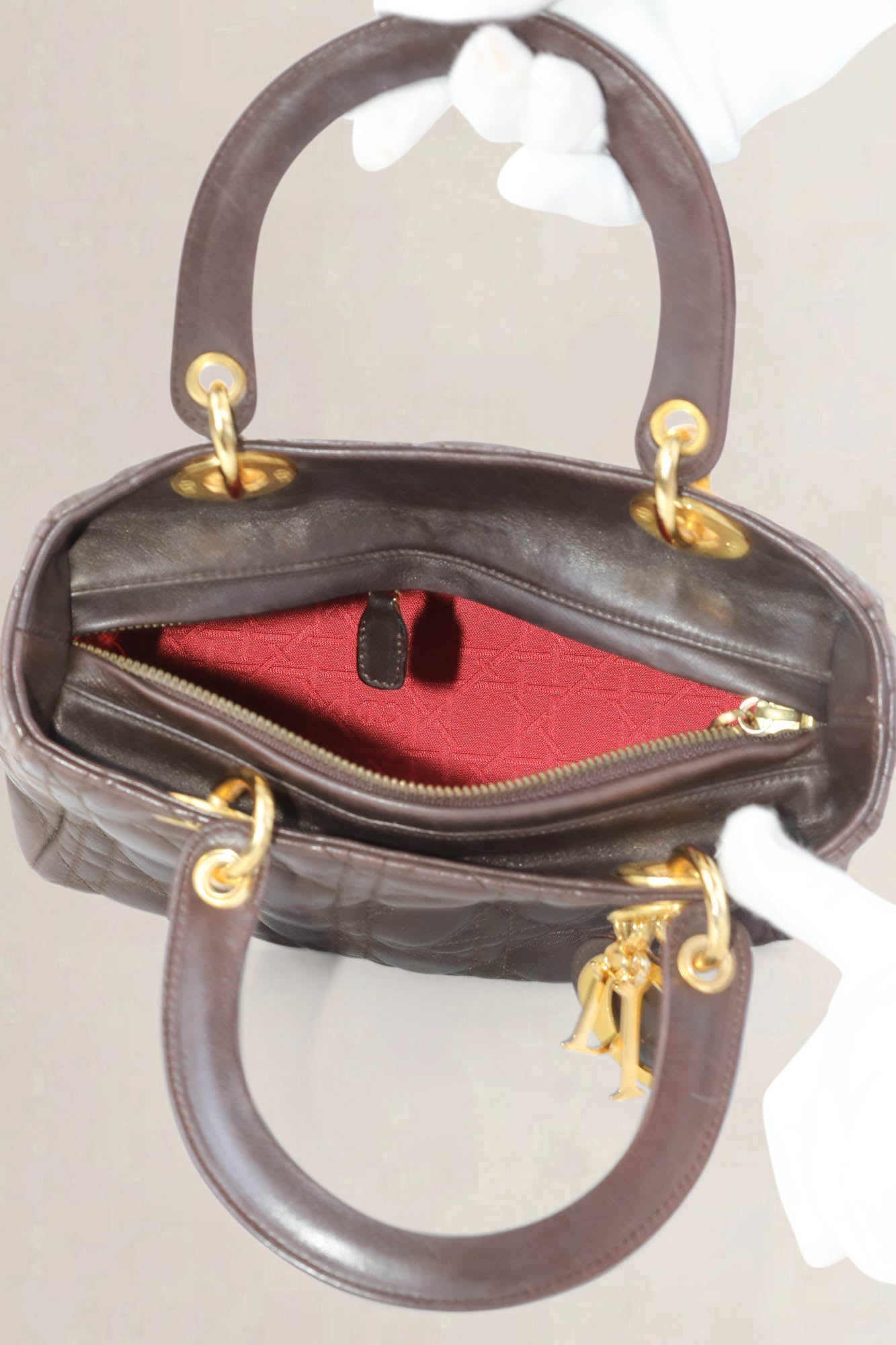 Christian Dior Brown Lady Dior Top Handle Bag