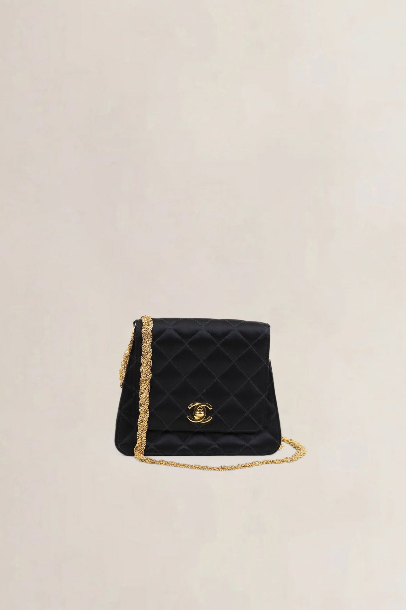Chanel 1997 - 1999 Black Quilted Satin Evening Crossbody Bag