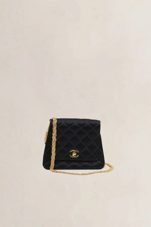 Chanel 1997 - 1999 Black Quilted Satin Evening Crossbody Bag