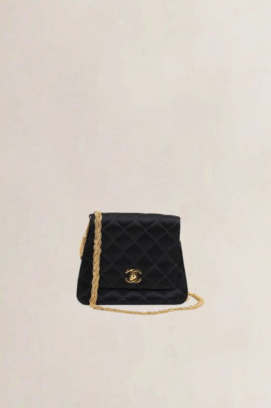 Chanel 1997 - 1999 Black Quilted Satin Evening Crossbody Bag