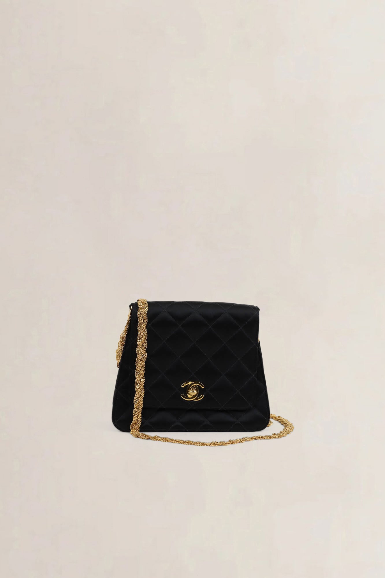 Chanel 1997 - 1999 Black Quilted Satin Evening Crossbody Bag