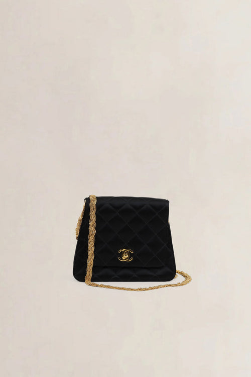 Chanel 1997 - 1999 Black Quilted Satin Evening Crossbody Bag