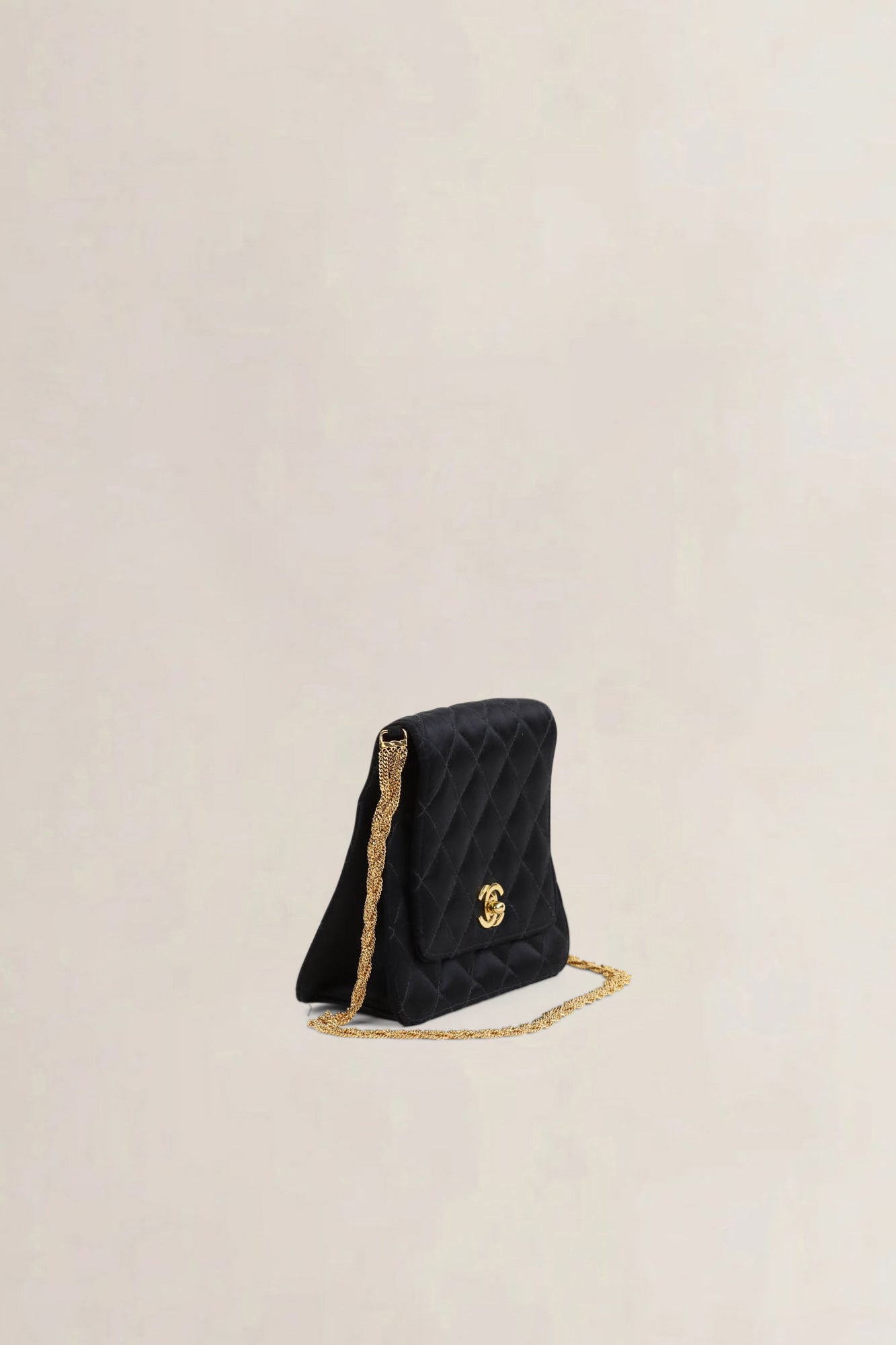 Chanel 1997 - 1999 Black Quilted Satin Evening Crossbody Bag