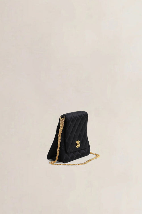 Chanel 1997 - 1999 Black Quilted Satin Evening Crossbody Bag