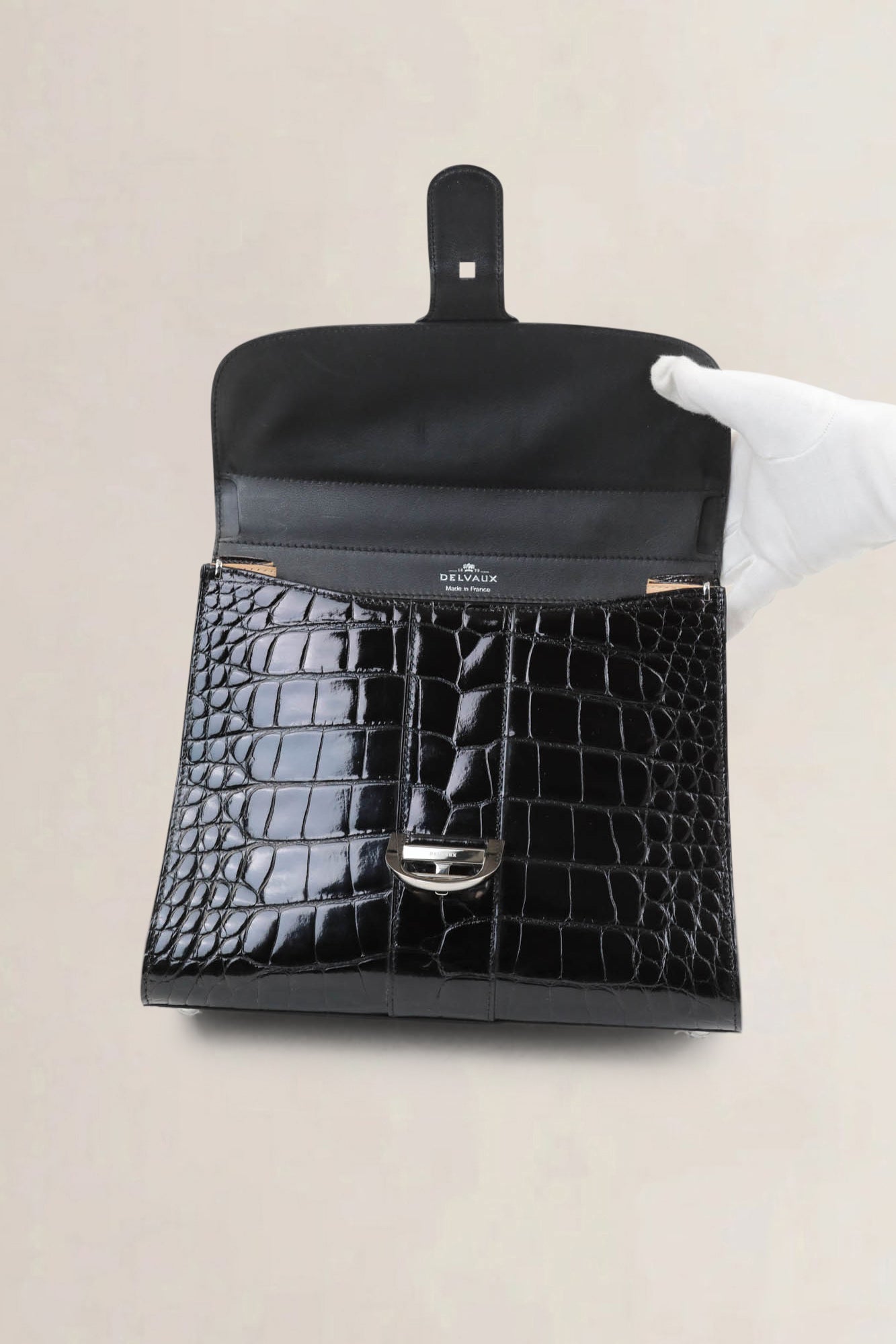 Delvaux Brillant Black Crocodile MM Crossbody Bag