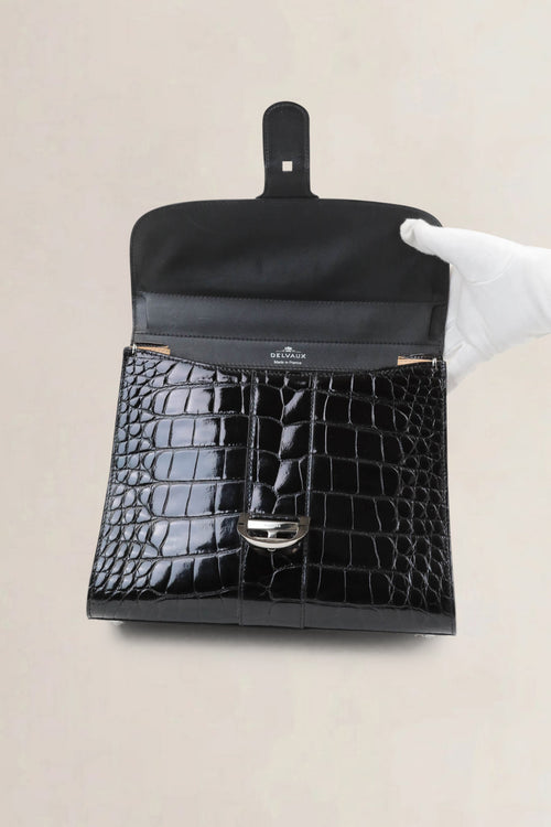 Delvaux Brillant Black Crocodile MM Crossbody Bag