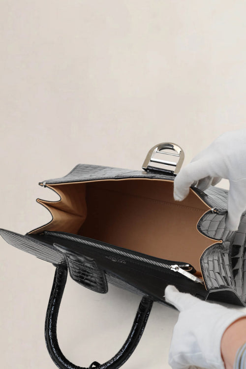 Delvaux Brillant Black Crocodile MM Crossbody Bag