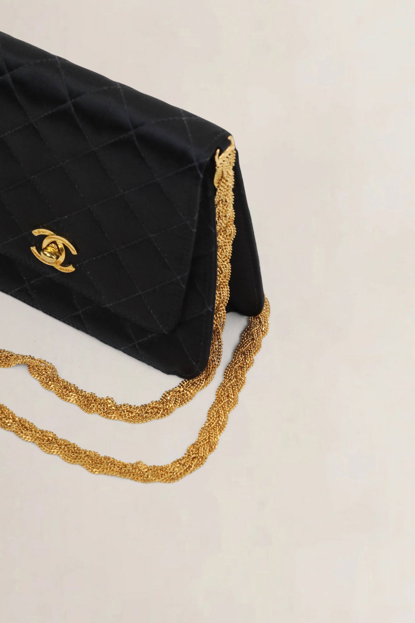 Chanel 1997 - 1999 Black Quilted Satin Evening Crossbody Bag