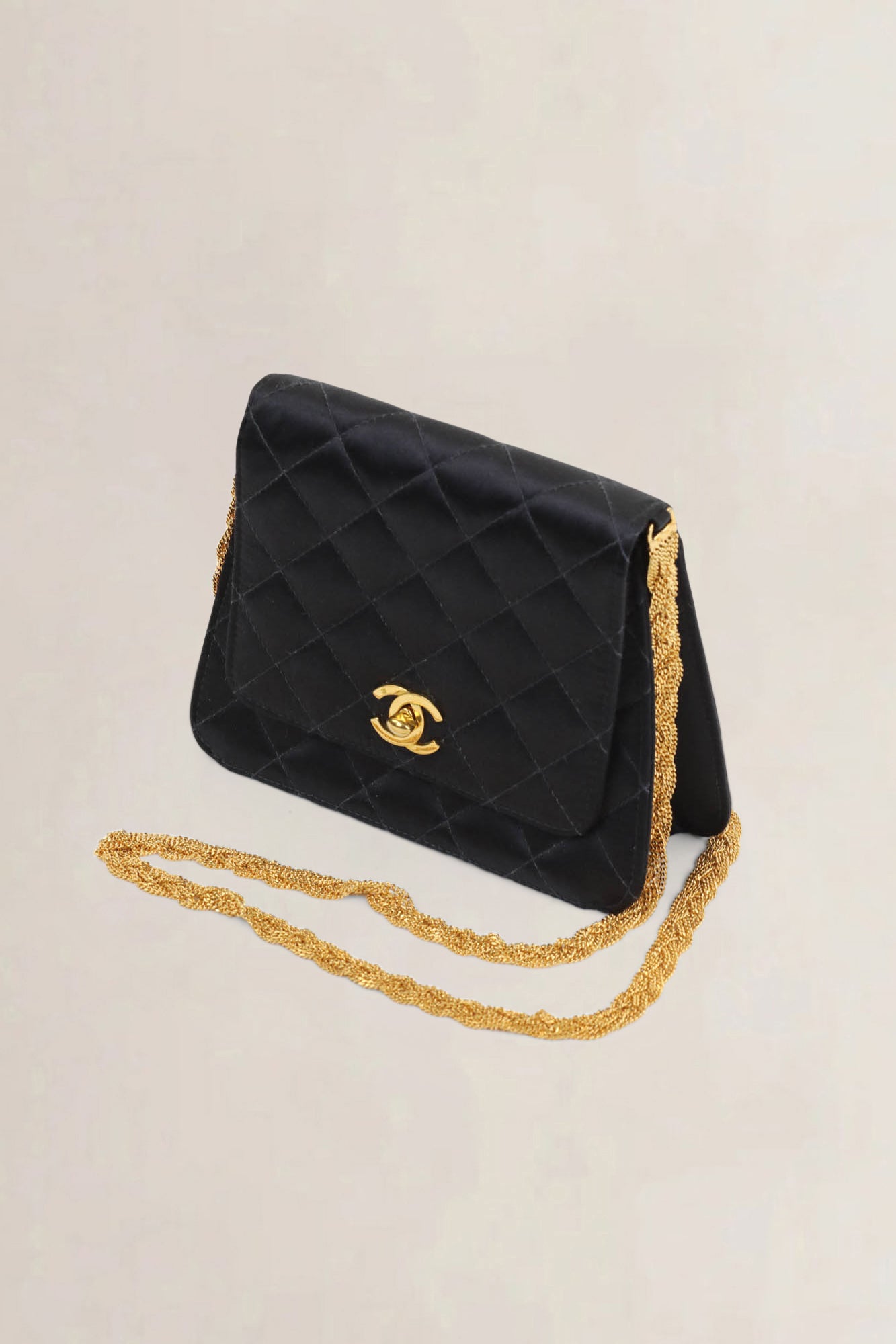 Chanel 1997 - 1999 Black Quilted Satin Evening Crossbody Bag