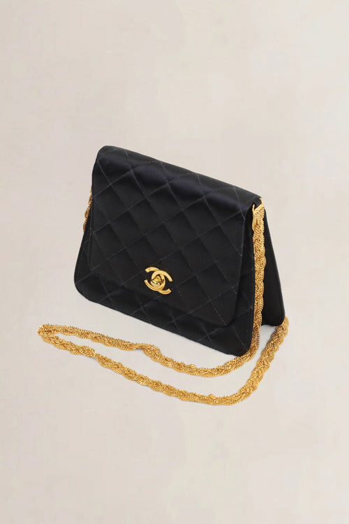 Chanel 1997 - 1999 Black Quilted Satin Evening Crossbody Bag