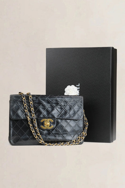 Chanel Zwarte Vintage Maxi Tijdloze Flap Bag