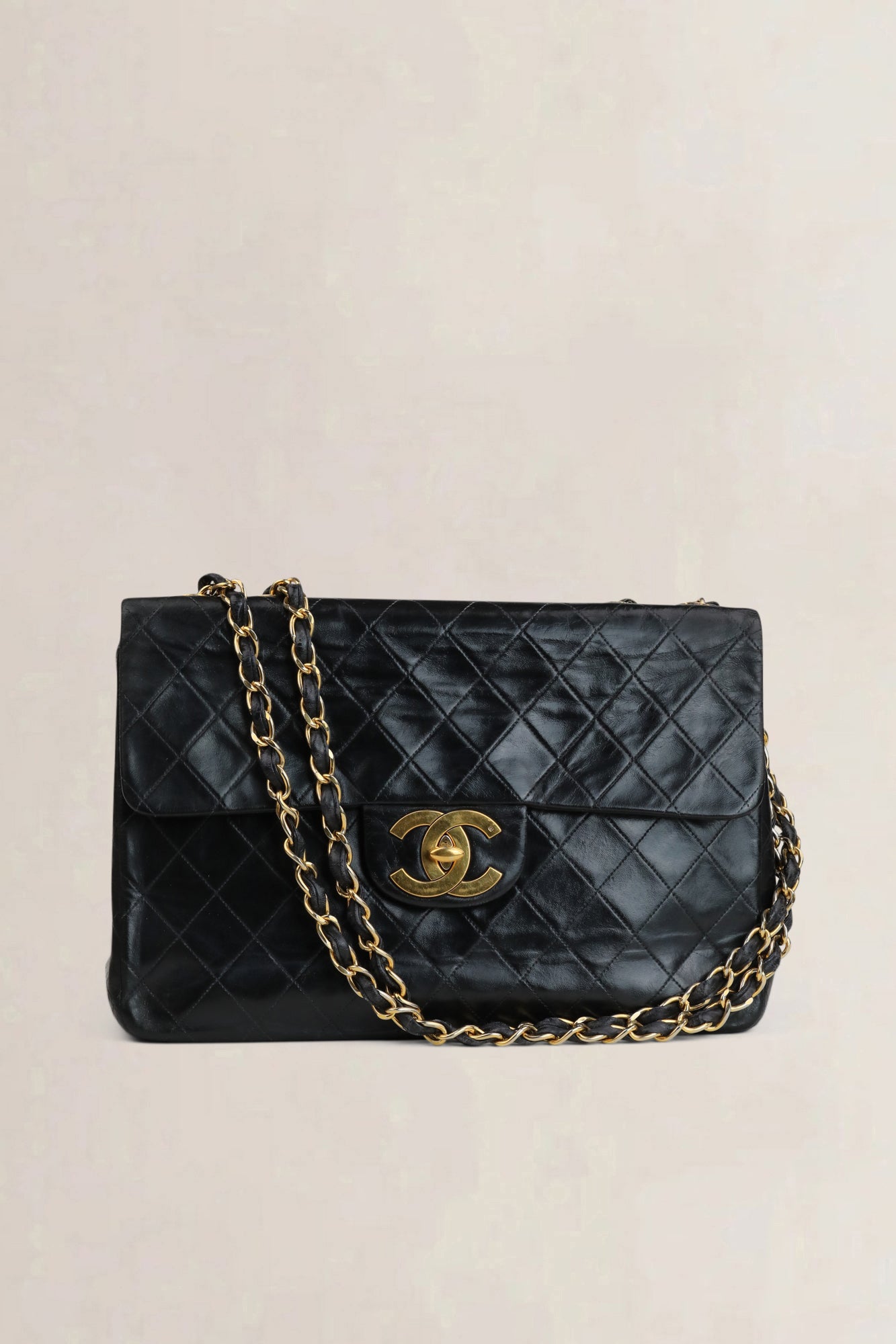 Chanel Zwarte Vintage Maxi Tijdloze Flap Bag