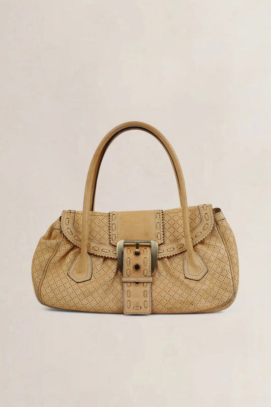 Céline Brown Leather Eyelet Satchel Shoulder Bag