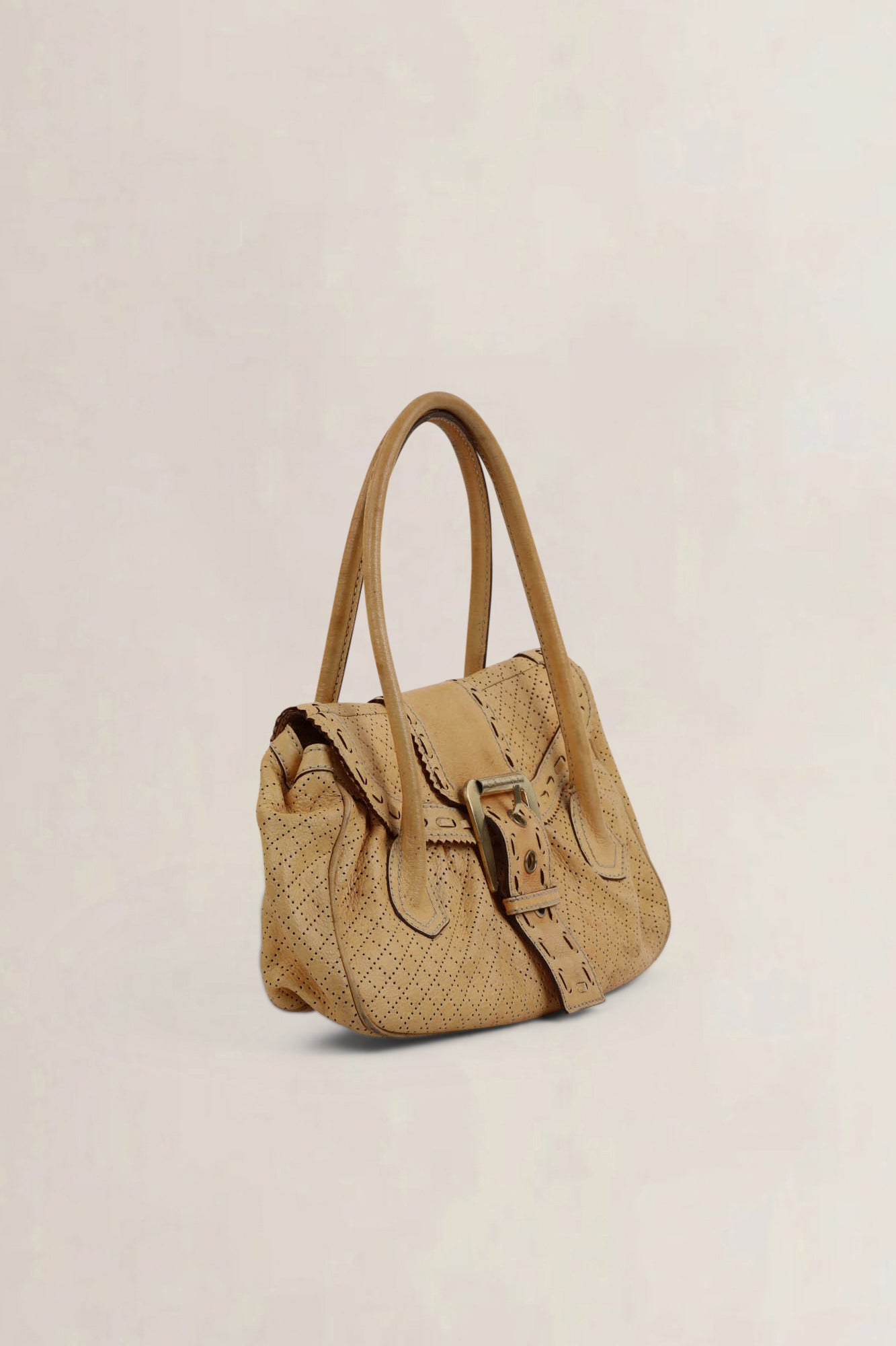 Céline Brown Leather Eyelet Satchel Shoulder Bag